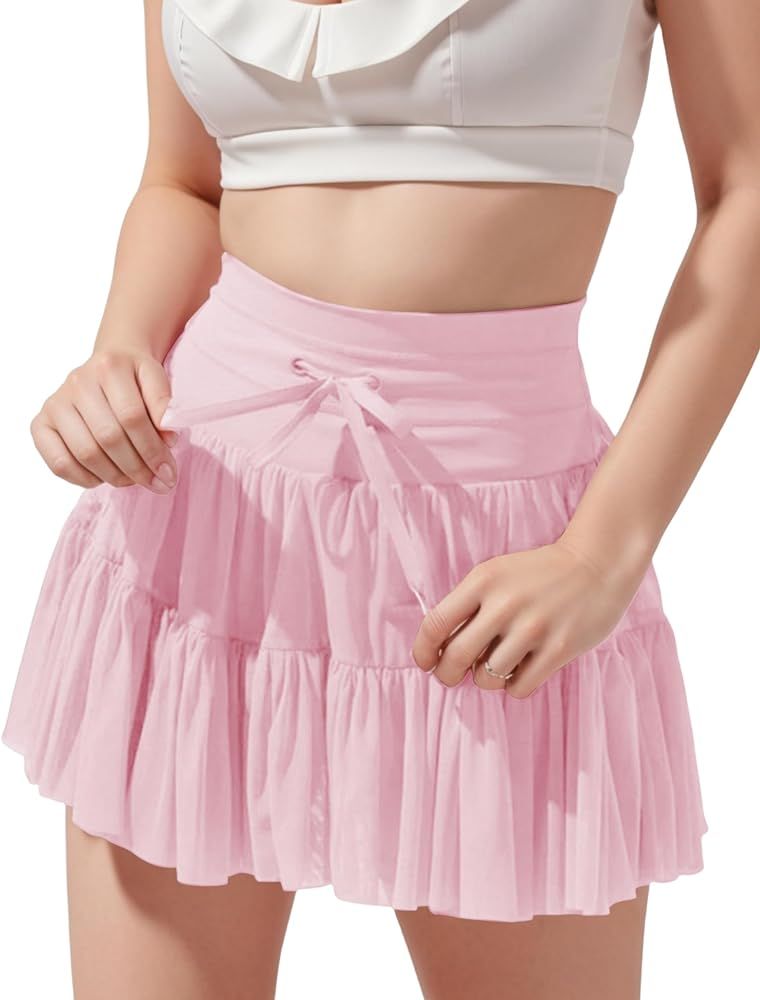 Women's High Waisted Pleated Skort Skirts Tennis Tie Front Mesh Skorts Shorts with Pockets | Amazon (US)