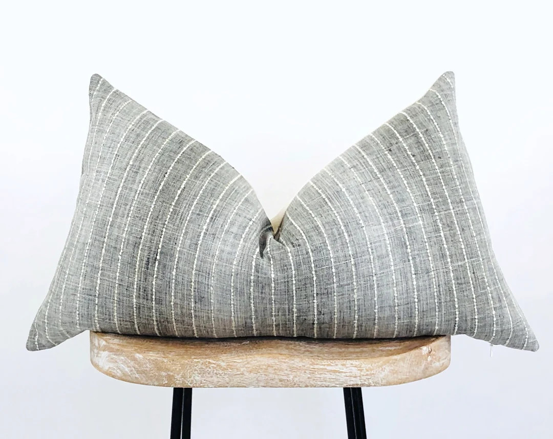 Gray Pillow Covers, White Stripe Cushions, 12x48, 14x48 Large Rectangle Accent Cushions, Extra Lo... | Etsy (US)