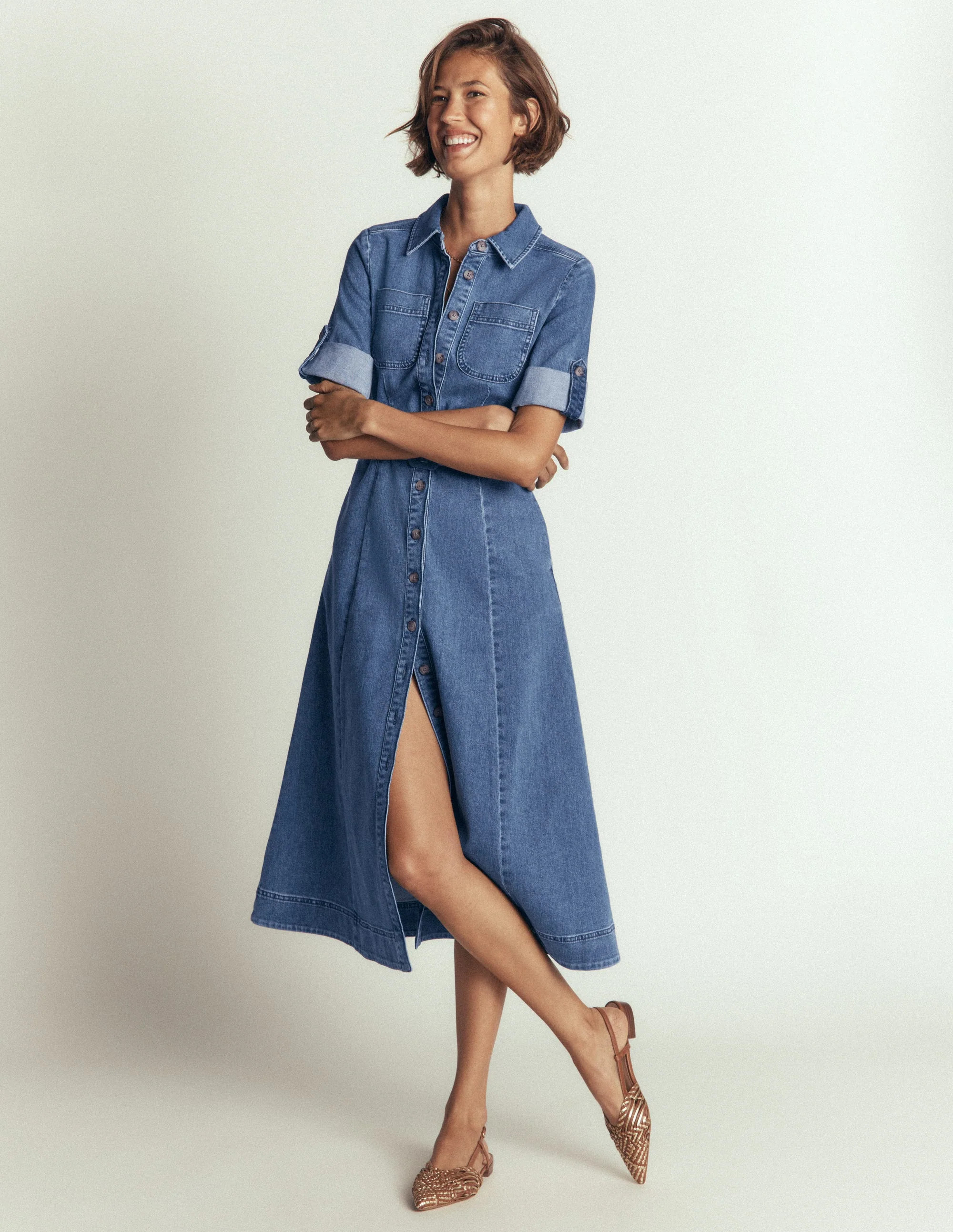 Boden Women's Denim Midi Shirt Dress in Blue | Size 12 | Boden (US)