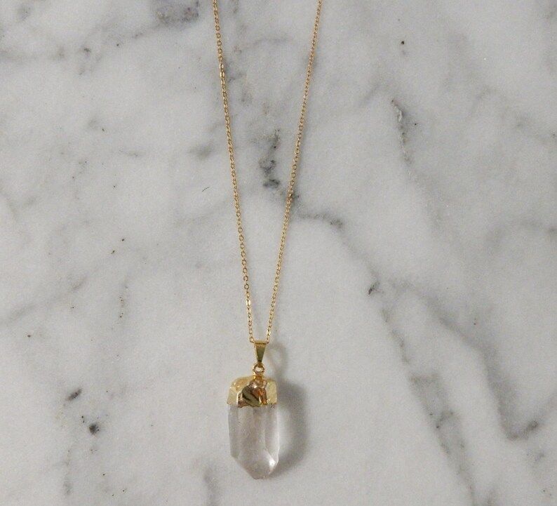 Gold Crystal Quartz Necklace | Quartz | Crystal Quartz | Gemstone Necklace Long Stone Necklace Ra... | Etsy (US)