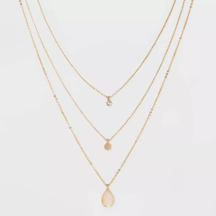 Three Rows Disc Layered Necklace - A New Day™ Gold | Target