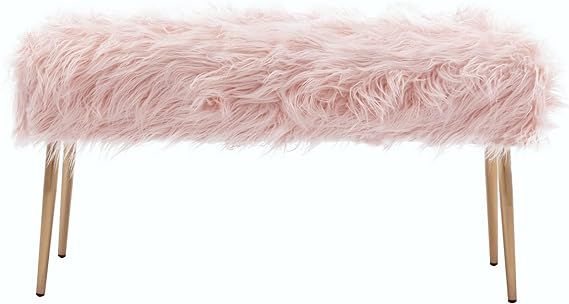 chairus Faux Fur Entryway Bench Small Shaggy Furry Ottoman Bench for Bedroom Living Room, Pink | Amazon (US)