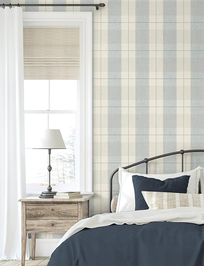 NextWall Lenox Hill Plaid Peel and Stick Wallpaper (Blue & Beige) | Amazon (US)