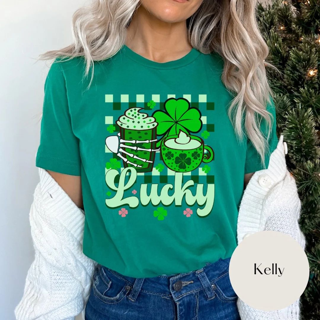 Lucky Latte St Patricks Day Coffee Shirt  Womens Cozy - Etsy | Etsy (US)