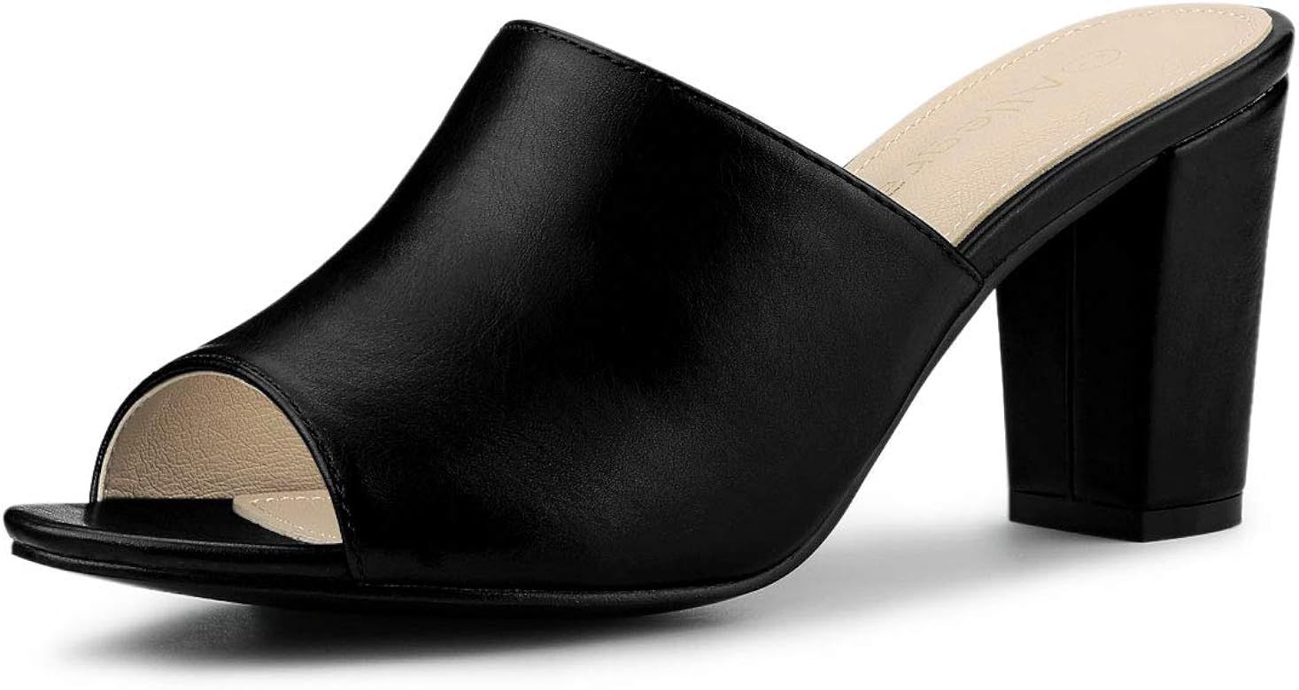 Allegra K Women's Slip on Block Heel Slide Sandals | Amazon (US)