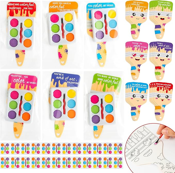 K1tpde 72PCS Watercolor Paint Bulk Valentine’s Day Gifts for Kids Valentines Greeting Cards for... | Amazon (US)