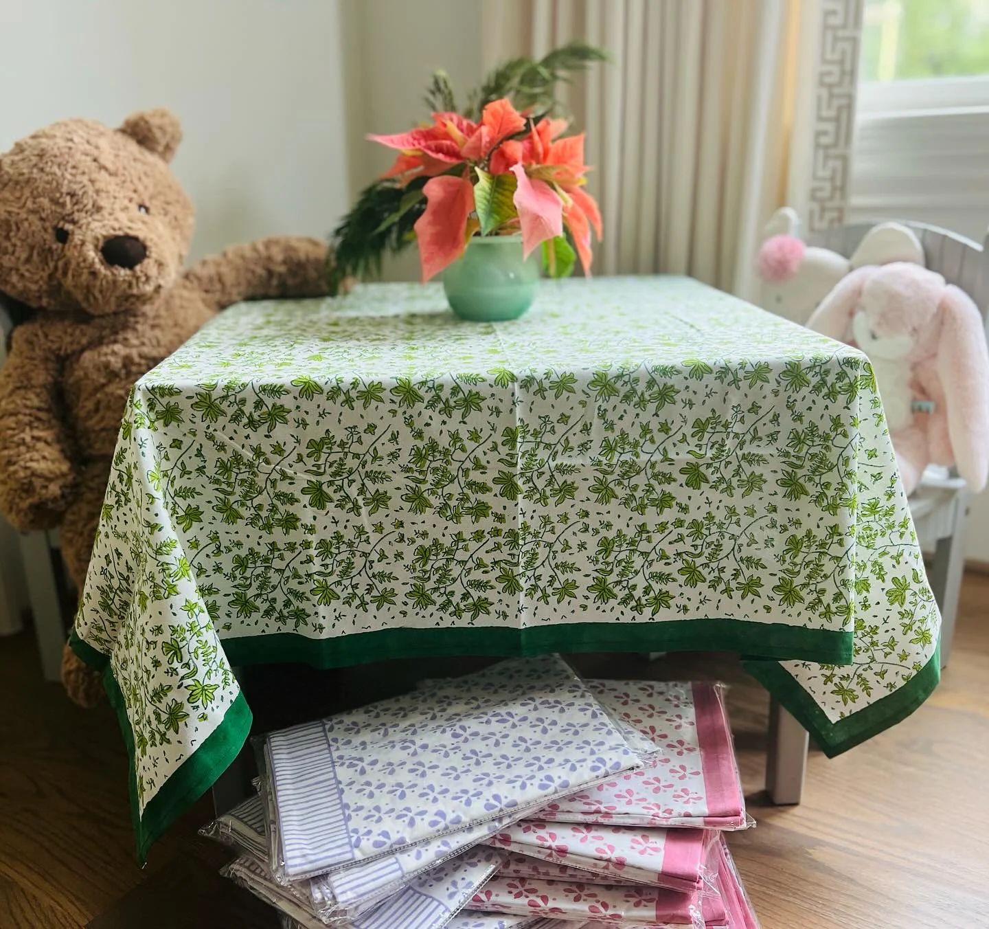 Whimsy Floral Children's Tablecloth in Green - 44"x44" | Christina Dickson Home