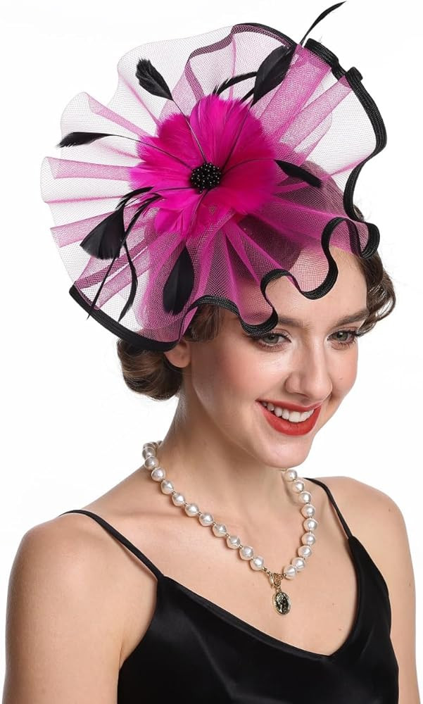 SAFERIN Fascinator for Women Hair Clip Hat Bowler Feather Flower Veil Wedding Party Hat Tea Hat | Amazon (US)