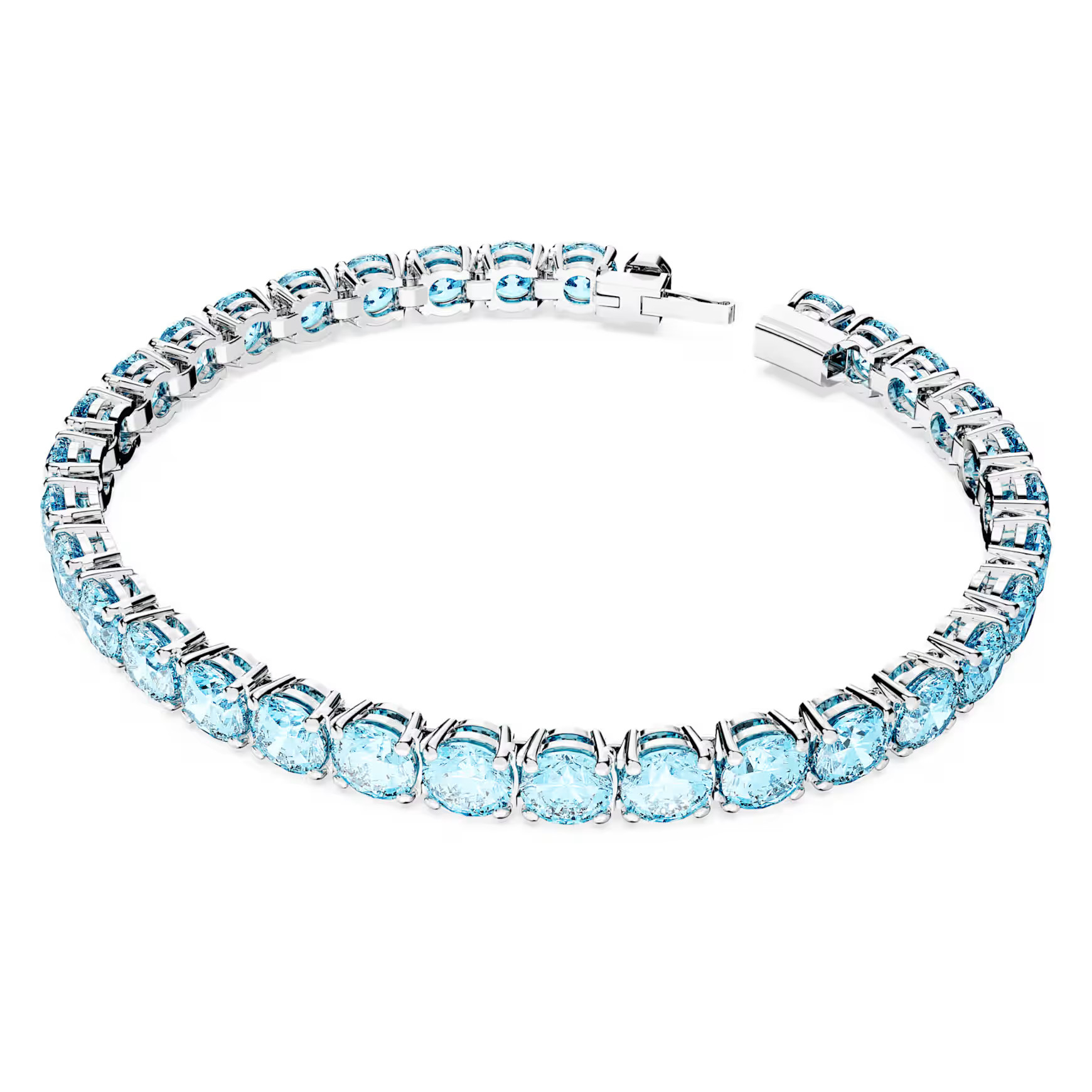 Matrix Tennis bracelet, Round cut, Blue, Rhodium plated by SWAROVSKI | SWAROVSKI