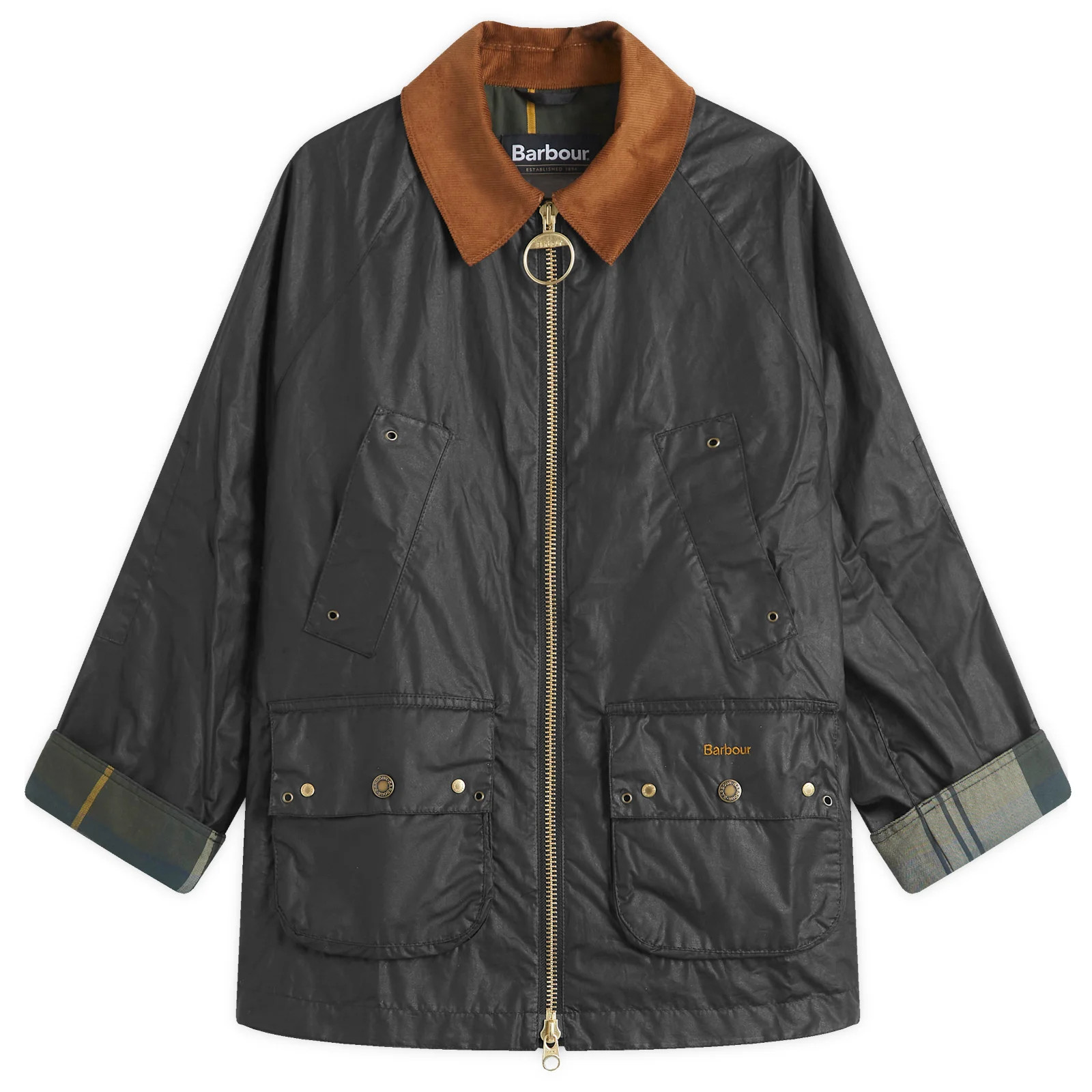 Barbour Women's Raelynn Wax Jacket in Black/Ancient Tartan, Size UK 8 | END. Clothing | END. Clothing