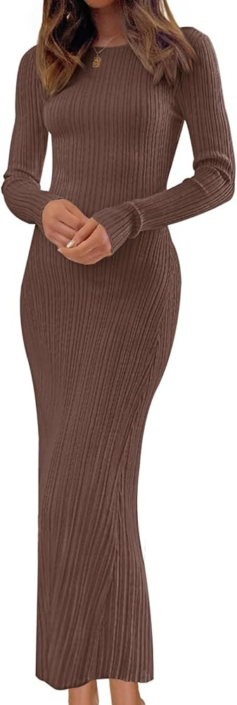 MEROKEETY Women's 2025 Long Sleeve Bodycon Sweater Dress Fall Winter Crew Neck Ribbed Knit Maxi D... | Amazon (US)