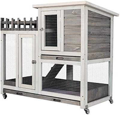 Scurrty Rabbit Hutch Indoor and Outdoor Bunny Cage on Wheels Guinea Pig Cage Deep No Leak Pull Ou... | Amazon (US)