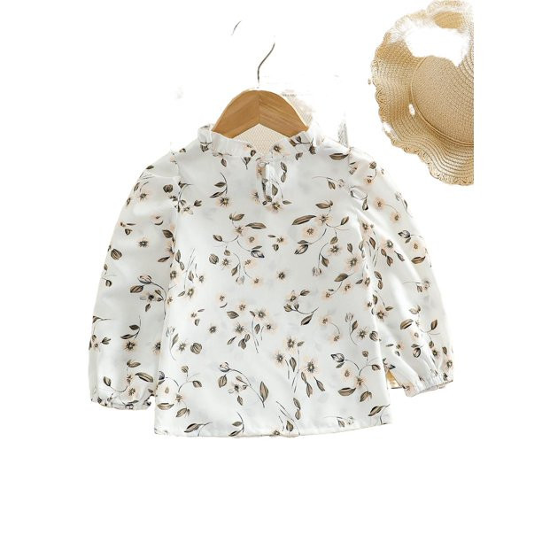 Cute Floral Stand Collar Top Long Sleeve White Toddler Girls Blouses (Girl's) | Walmart (US)