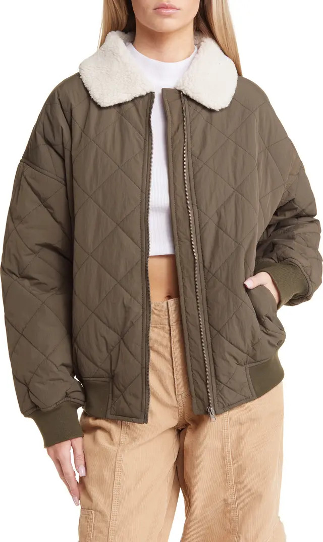 Faux Shearling Collar Dad Jacket | Nordstrom