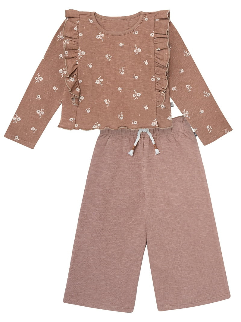 Modern Moments by Gerber Toddler Girl Top and Wide Leg Pant Outfit Set, Sizes 12M-5T | Walmart (US)