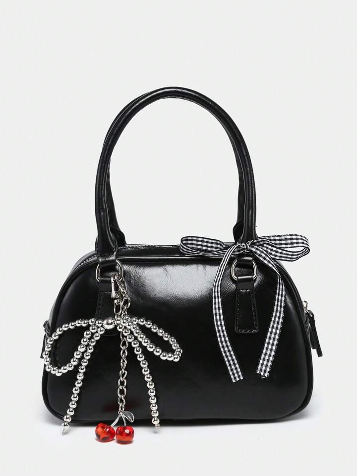 ROMWE Kawaii Bow Ribbon Decor Cherry Pearl Mini Handbag, Cute Ballet Style For Women Valentines | SHEIN