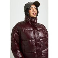 boohoo Women's Faux Leather Puffer Jacket in Burgundy | Size: 4 | Faux Leather/Polyurethane | boohoo (US & Canada)
