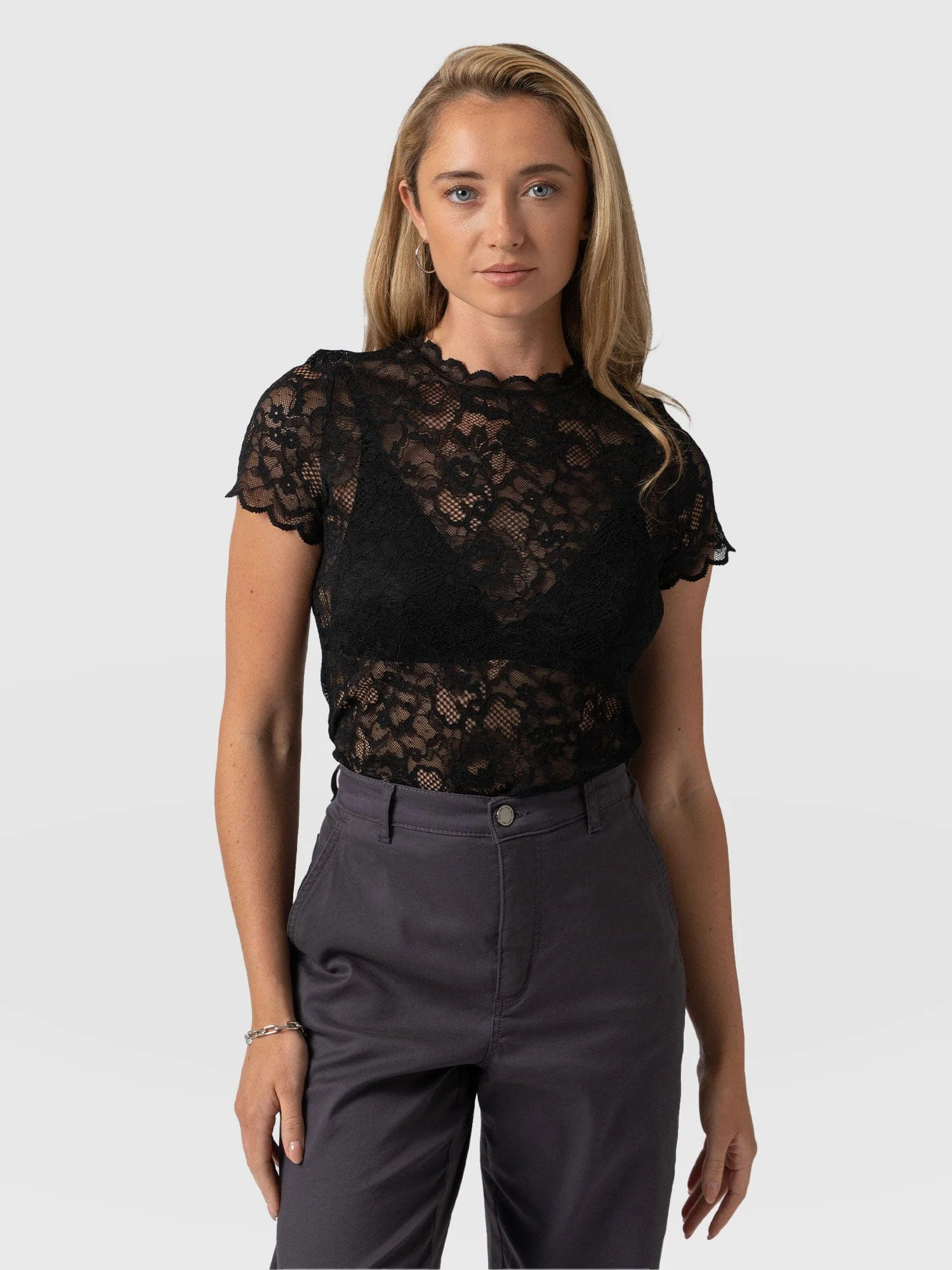 Miranda Lace Short Sleeve Tee - Black | Saint + Sofia