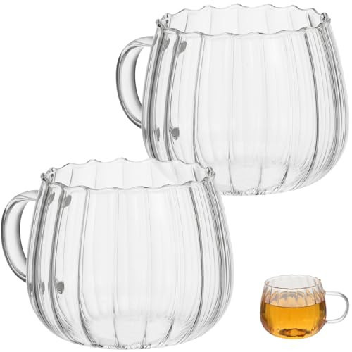STOBOK 2Pcs Clear Mug, 350ml Glass Mugs Pumpkin Shaped Glass Mugs with Handle for Milk, Latte, Cappuccino,Espresso, Hot Beverage | Amazon (US)