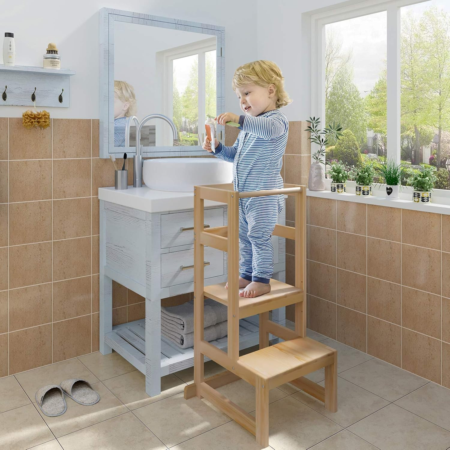AMBIRD Toddler Step Stool, 3 Adjustable Height Kitchen Step Stool for 18-48 Months Kids, Wooden T... | Amazon (US)