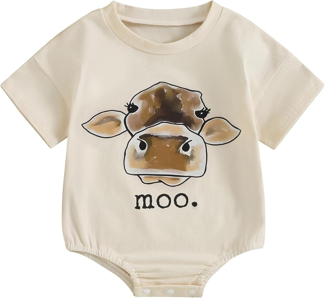 Omkzanbi Western Baby Girl Boy Summer Clothes Cow Print Bubble Romper Neigh Horse Bodysuit Cute F... | Amazon (US)