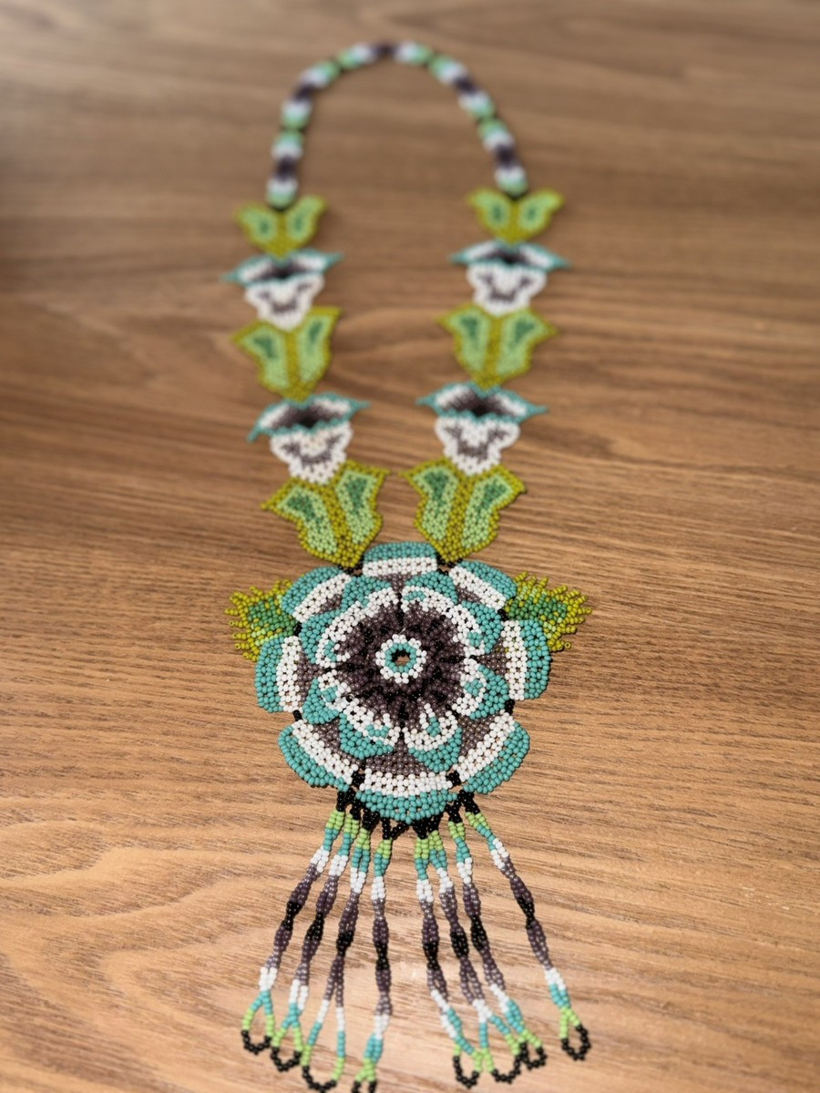 Colorful Huichol Flower Mexican Folk Art Handmade Beaded Necklace | eBay US
