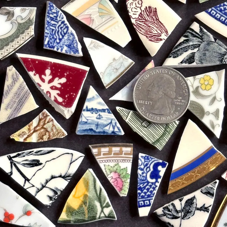 TRIANGLES Antique/vintage China Hand-cut Tiles for Mosaic, Broken China, Mosaic Tesserae - You Re... | Etsy (US)