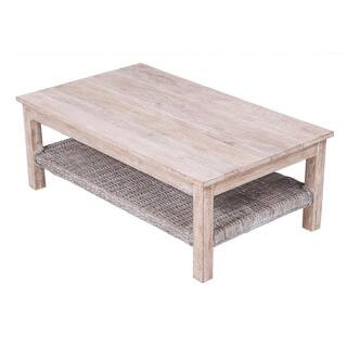 Minerva 44 in. White Large Rectangle Wood Coffee Table with Shelf | The Home Depot