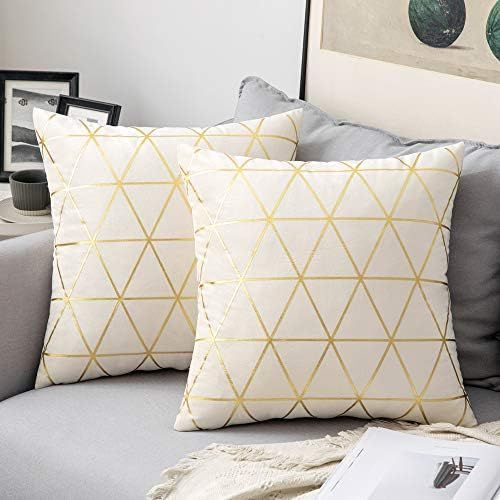 MIULEE Pack of 2 Decorative Velvet Throw Pillow Covers Soft Geometric Gold Pattern Pillowcases Sq... | Amazon (US)