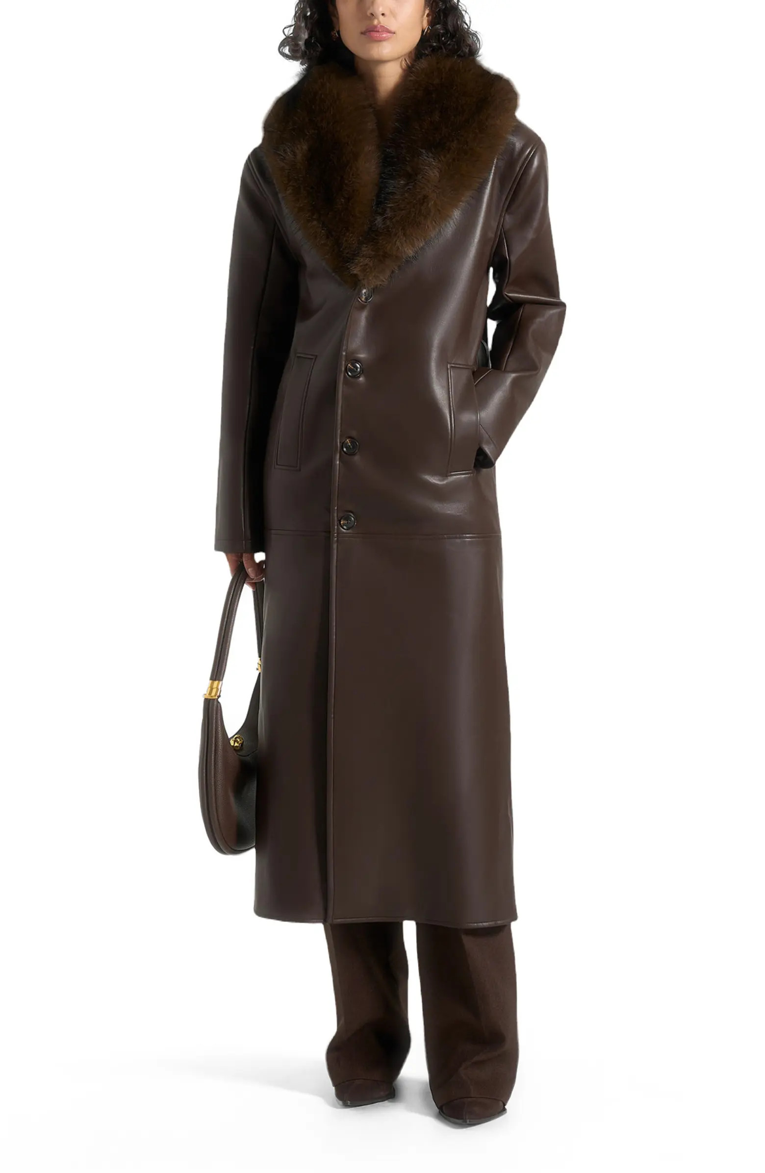 Cenya Fur Collar Belted Leather Coat | Nordstrom