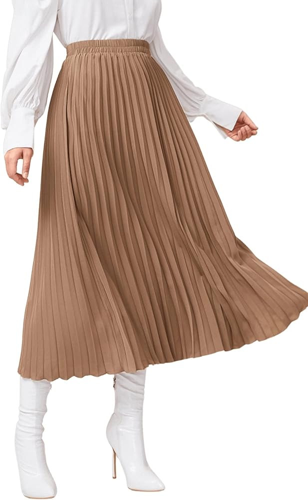 SweatyRocks Women's Casual Solid Longline Pleated Long Skirt | Amazon (US)