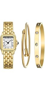 CHEETAH Gold Watches for Women with Small Vintage Bracelet, Rectangular Case Roman Dial | Amazon (US)