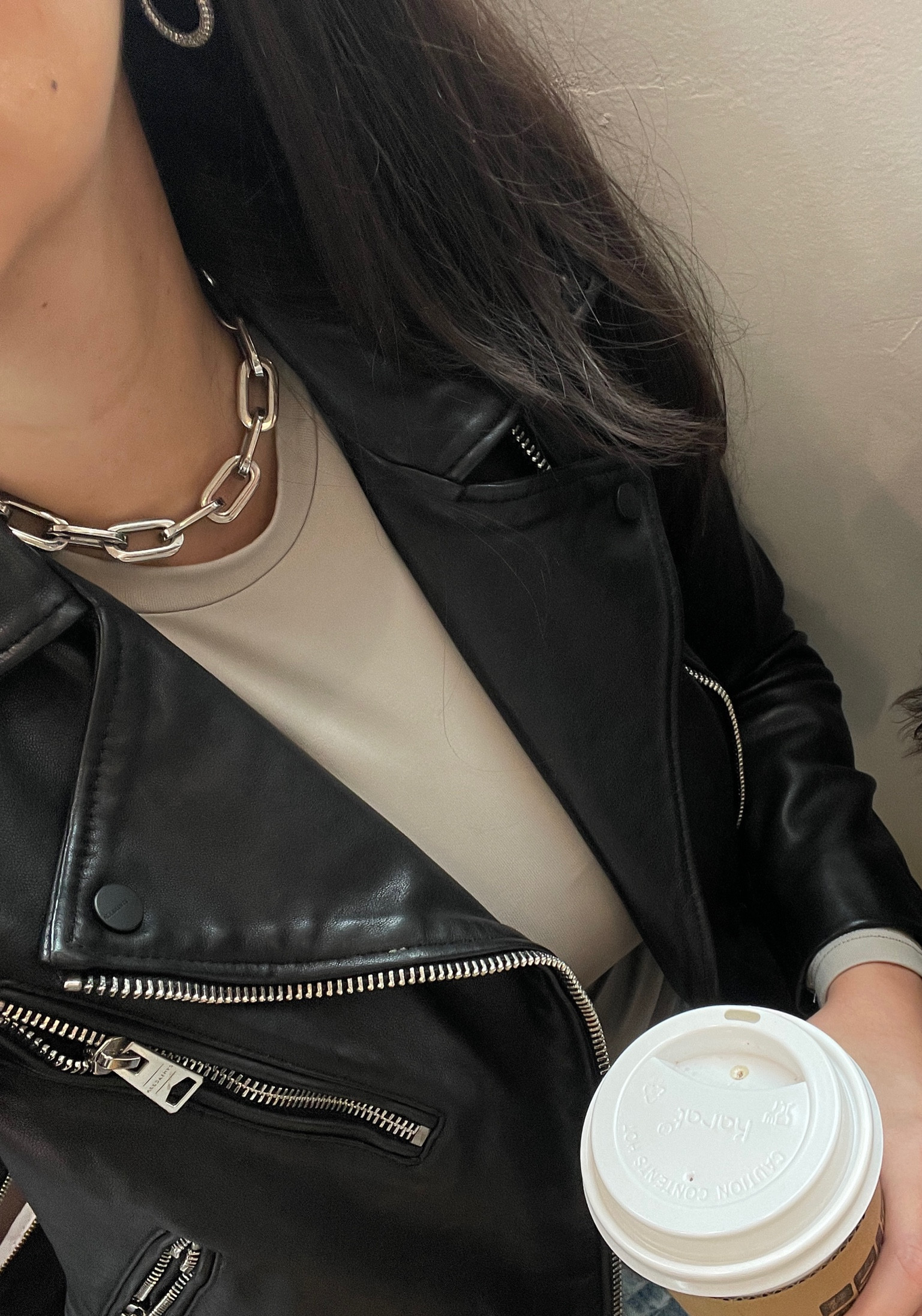 The perfect leather jacket from All Saints! Also wearing the softest grey long sleeve from H&M linked below. Necklace is from ARSN the label. 🩵

#LTKstyletip #LTKsalealert #LTKSeasonal