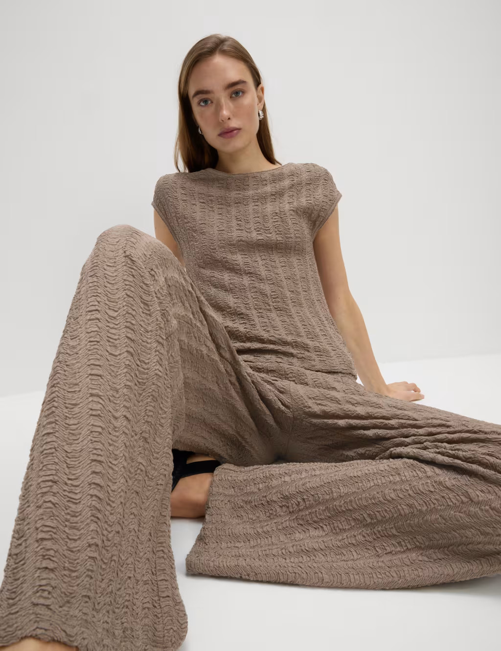 Textured Elasticated Waist Wide Leg Trousers | Marks & Spencer (UK)