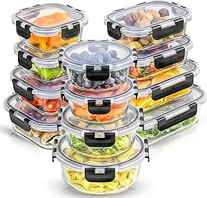 JoyJolt JoyFul 24pc Borosilicate Glass Storage Containers with Lids. 12 Airtight, Freezer Safe Fo... | Amazon (US)