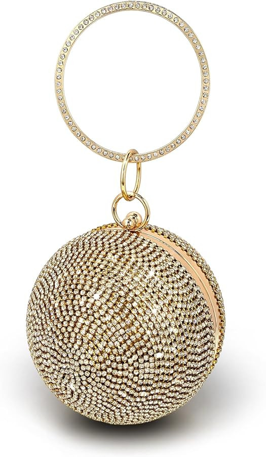 Glitter Evening Bag Ball Shape Clutch Purse Party Wedding Handbag Rhinestone Ring Handle | Amazon (US)