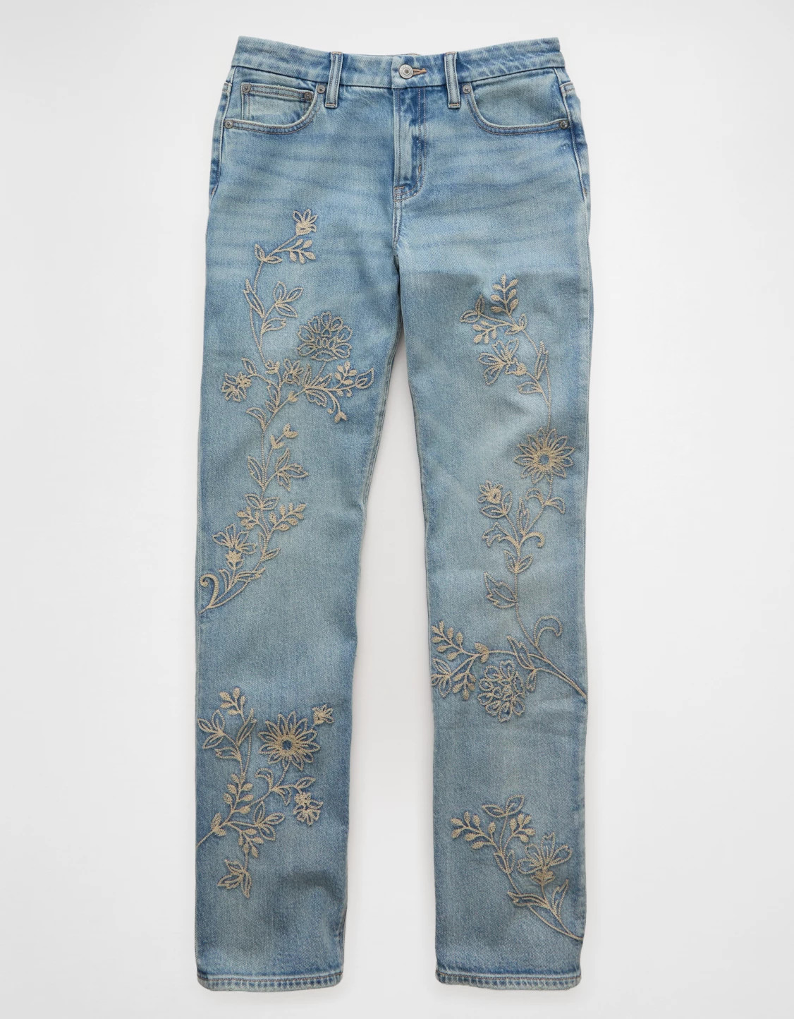 AE Curvy High-Waisted Embroidered Straight Jean | American Eagle Outfitters (US & CA)