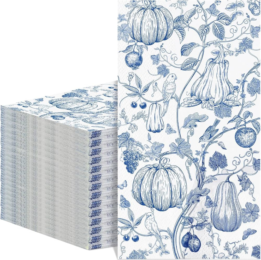 NatNarr 60 Pcs Fall Pumpkin Napkins, Blue White Autumn Guest Dinner Napkins | Amazon (US)