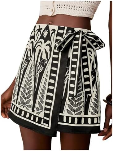 MakeMeChic Women's Summer Boho Wrap Mini Skirt Beach Vacation Short Skirts | Amazon (US)