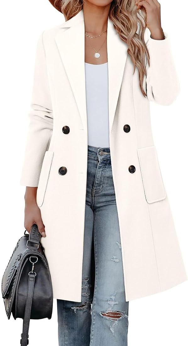 CHICZONE Women's Notch Lapel Double Breasted Mid Long Pea Coat Wool Blend Overcoat Winter Outwear | Amazon (US)