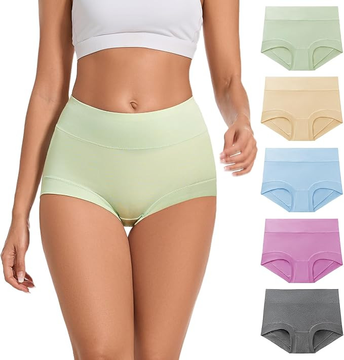 ALLBASE 5 Pack Womens Cotton High Waisted Full Coverage Underwear(Regular & Plus Size) | Amazon (US)