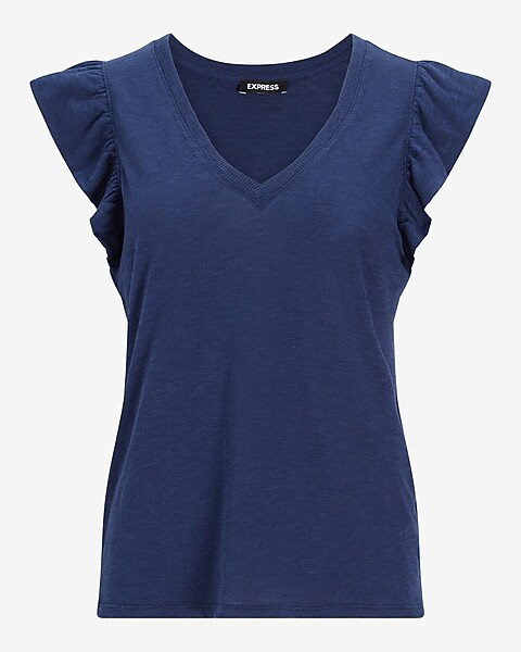 Skimming Slub Ruffle Sleeve Tee | Express