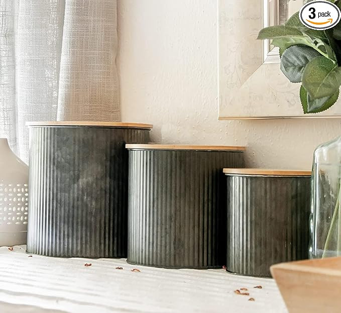 Farmhouse Kitchen Canisters for Countertop - Approx. 5, 4 & 2 Quart/Tin Canisters Sets for the Ki... | Amazon (US)