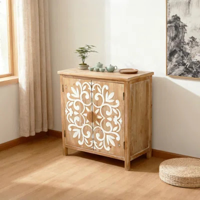 Rustic Wooden Accent Cabinet With Floral Carved Doors, Perfect For Storage And Decor In Living Room, Entryway, Dining Room | Wayfair North America