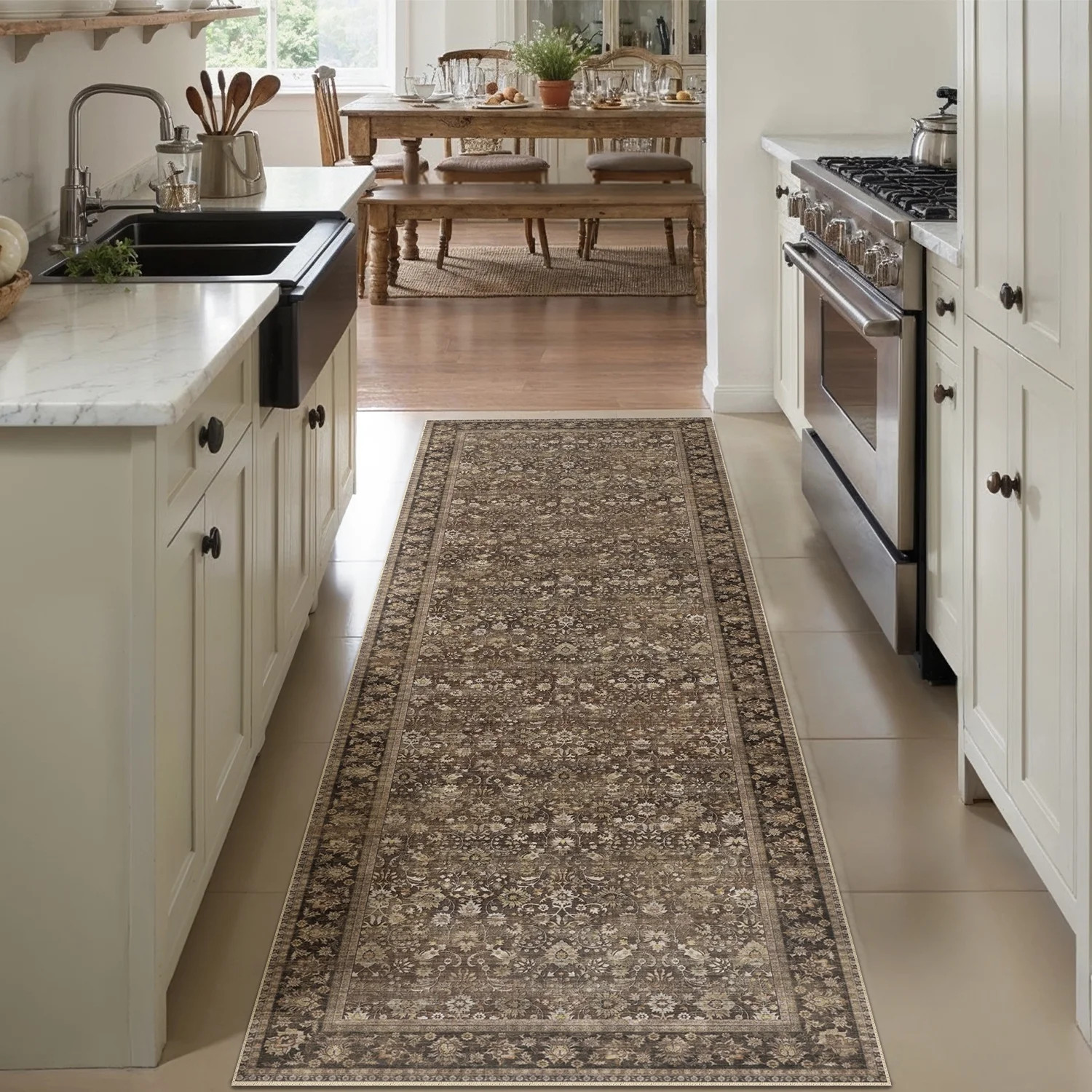 BERTHMEER 2'x12' Washable Brown Runner Rugs for Hallway Bathroom Bedroom Entryway Kitchen Non Sli... | Walmart (US)