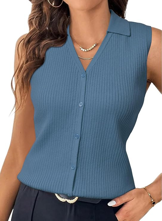 Arach&Cloz Women's 100% Cotton Button Down Summer Business Casual Slim Fitted Tank Tops 2026 | Amazon (US)