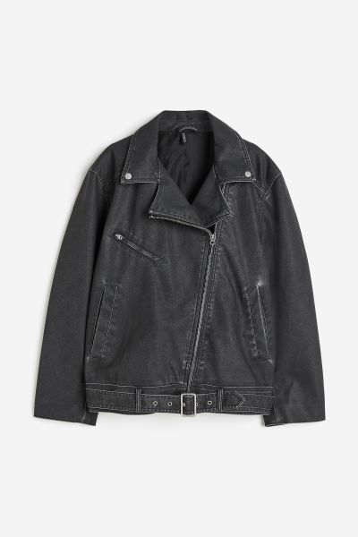 Biker jacket - Dark grey - Ladies | H&M GB | H&M (UK, MY, IN, SG, PH, TW, HK)