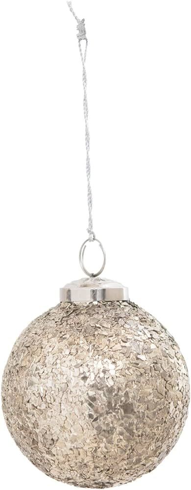 Creative Co-Op Glass Ball Ornament with Mica Flakes, Antique Silver | Amazon (US)
