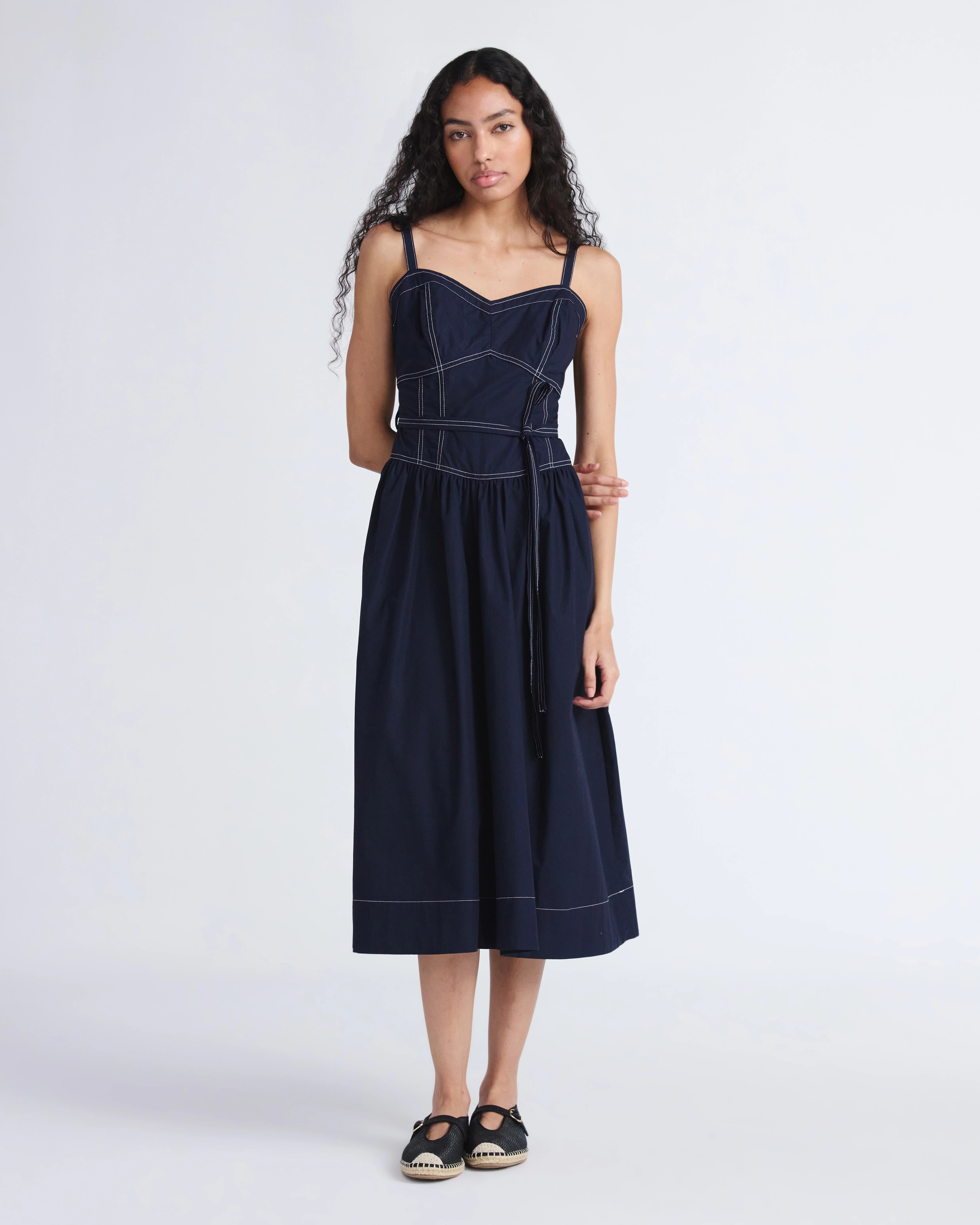 Free Assembly Women's and Women's Plus Sweetheart Belted Cotton Utility Midi Dress, Sizes XS-4X | Walmart (US)