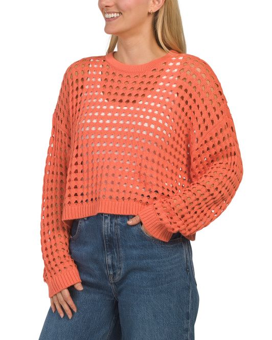 Open Stitch Pointelle Crewneck Sweater | TJ Maxx